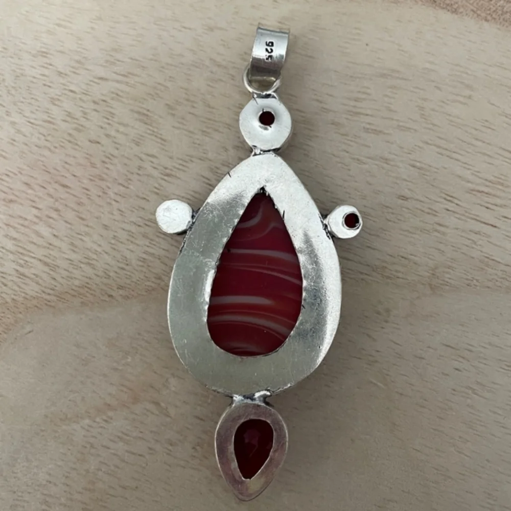 💕Red Botswanna Garnet Agate 925 - Picture 3 of 4